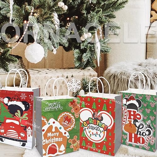 Miniatura 6 de ORNACELE Bolsas de regalo de Navidad, 24 unidades de estilos surtidos, bolsas de papel kraft pequeñas de Navidad con asas, bolsas de regalos de