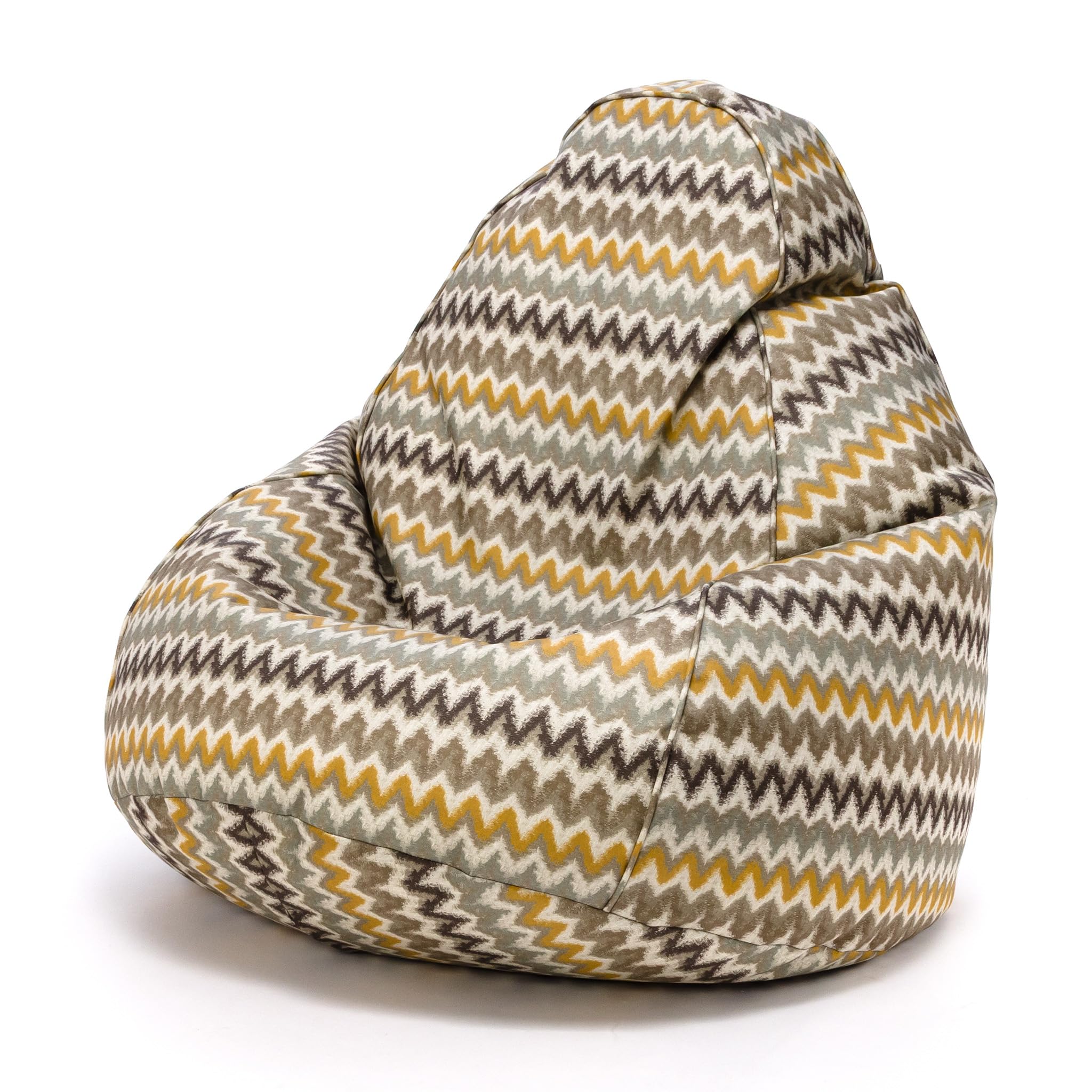 Ecopuf - Bean Bag - Sitzsack mit Füllung - Sitzsack Outdoor & Indoor, Bean Bag Chair mit Wasserabweisender Stoff, Zickzack Muster, 80(B) x 80(L) x 110 (H) cm, 2 kg, Fuzzy Outdoor Gelb
