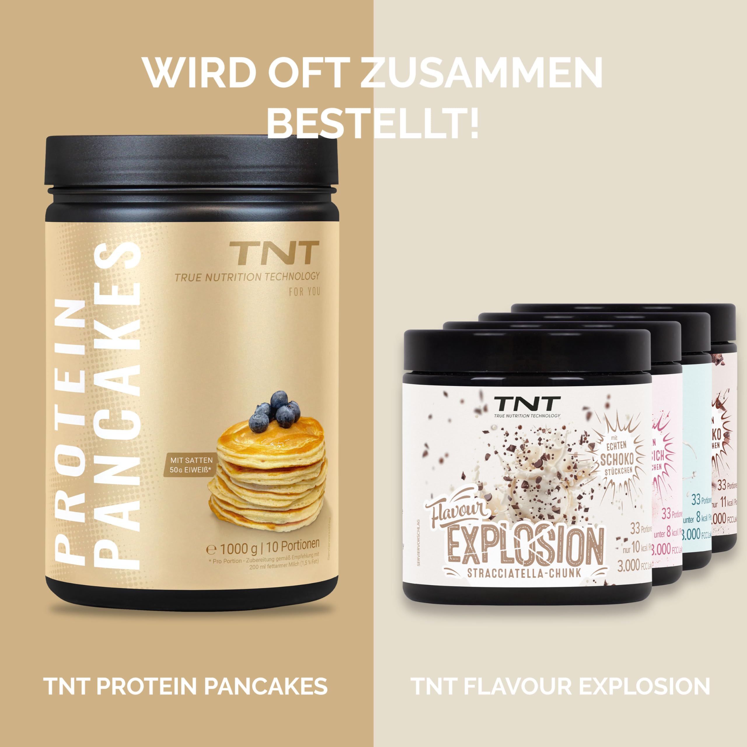 TNT Protein Pancakes (1kg) • Pulver für High Protein Pancakes • 43g Protein je 100g • Diät Fitness–Dessert & Sport–Frühstück zum Abnehmen • Pfannkuchen Teig für Fitness Snack