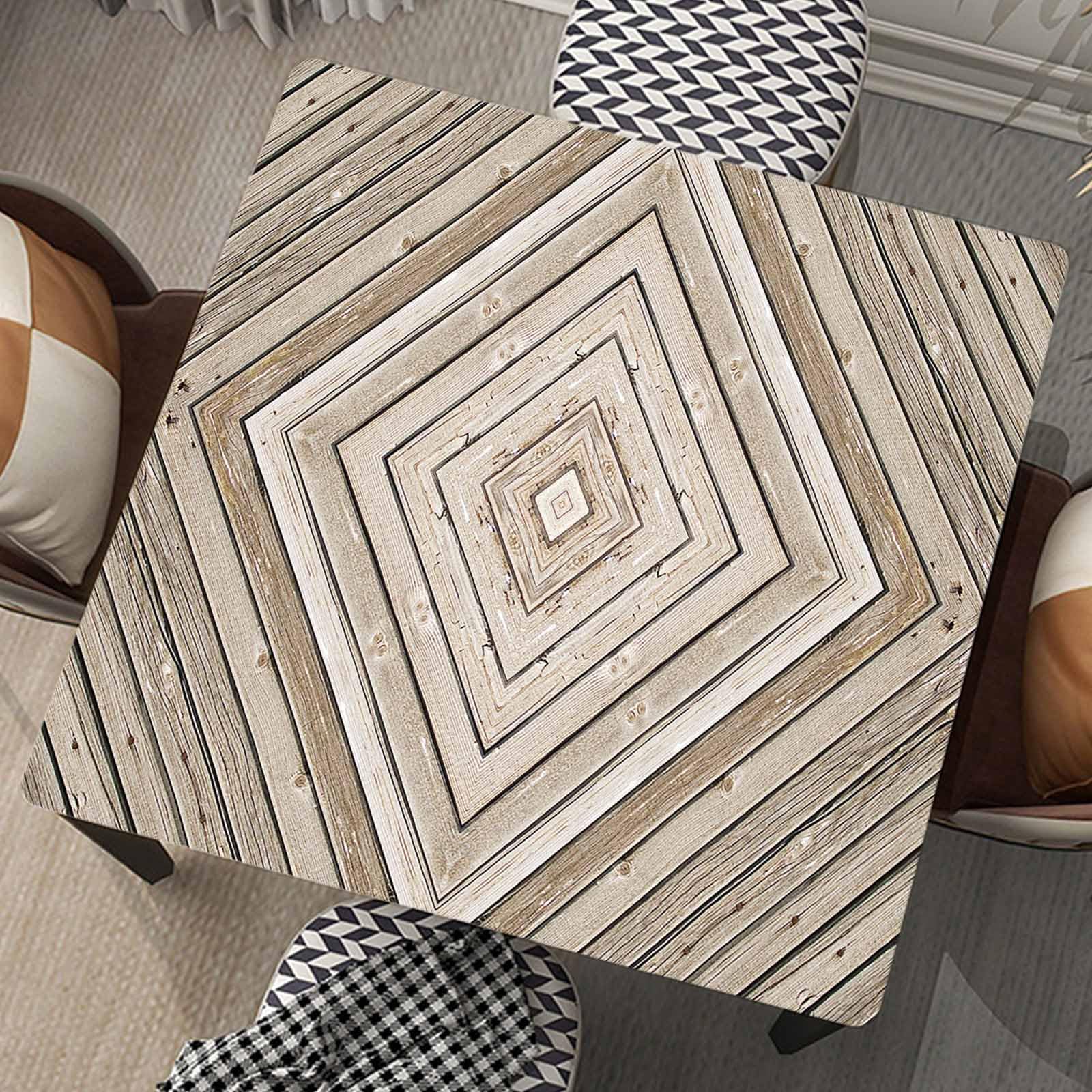 Square Fitted Tablecloth with Elastic Edge Wood Grain Table Cloth Cover Grey Fence Panels Tablecloths Wipeable Cloths for Outdoor Indoor Kitchen Decor