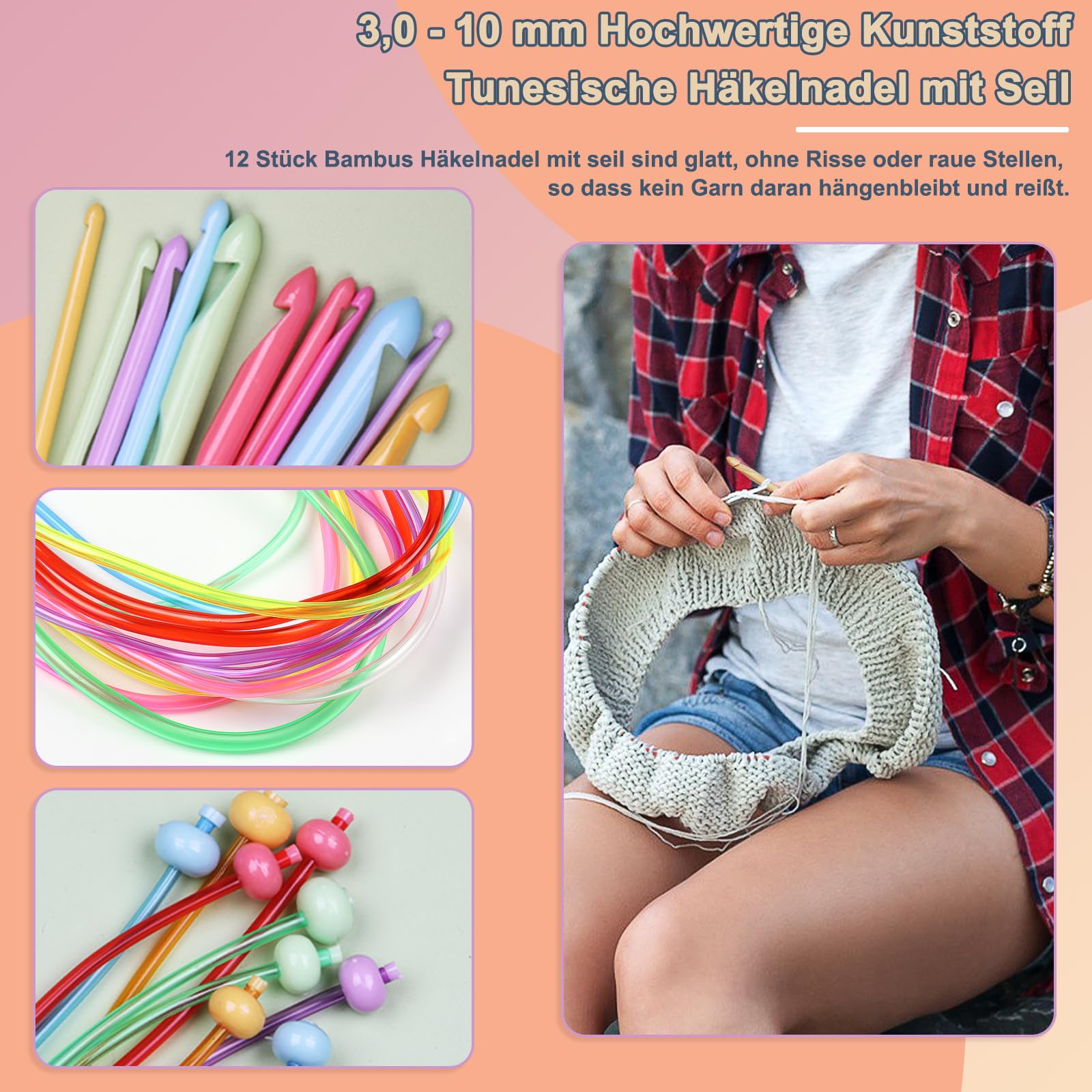 Coopay Set Di 23 Uncini Tunisini Con Accessori All'uncinetto, 2,0-8,0 Mm, Alluminio E 3,0-10 Mm, Con Corda, Set Completo Per Uncinetto Tunisino