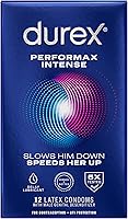 Vista 1 de Preservativos ultrafinos, acanalados, punteados con lubricante retardante, Durex Performax Intense - Preservativos de látex de goma natural, 12