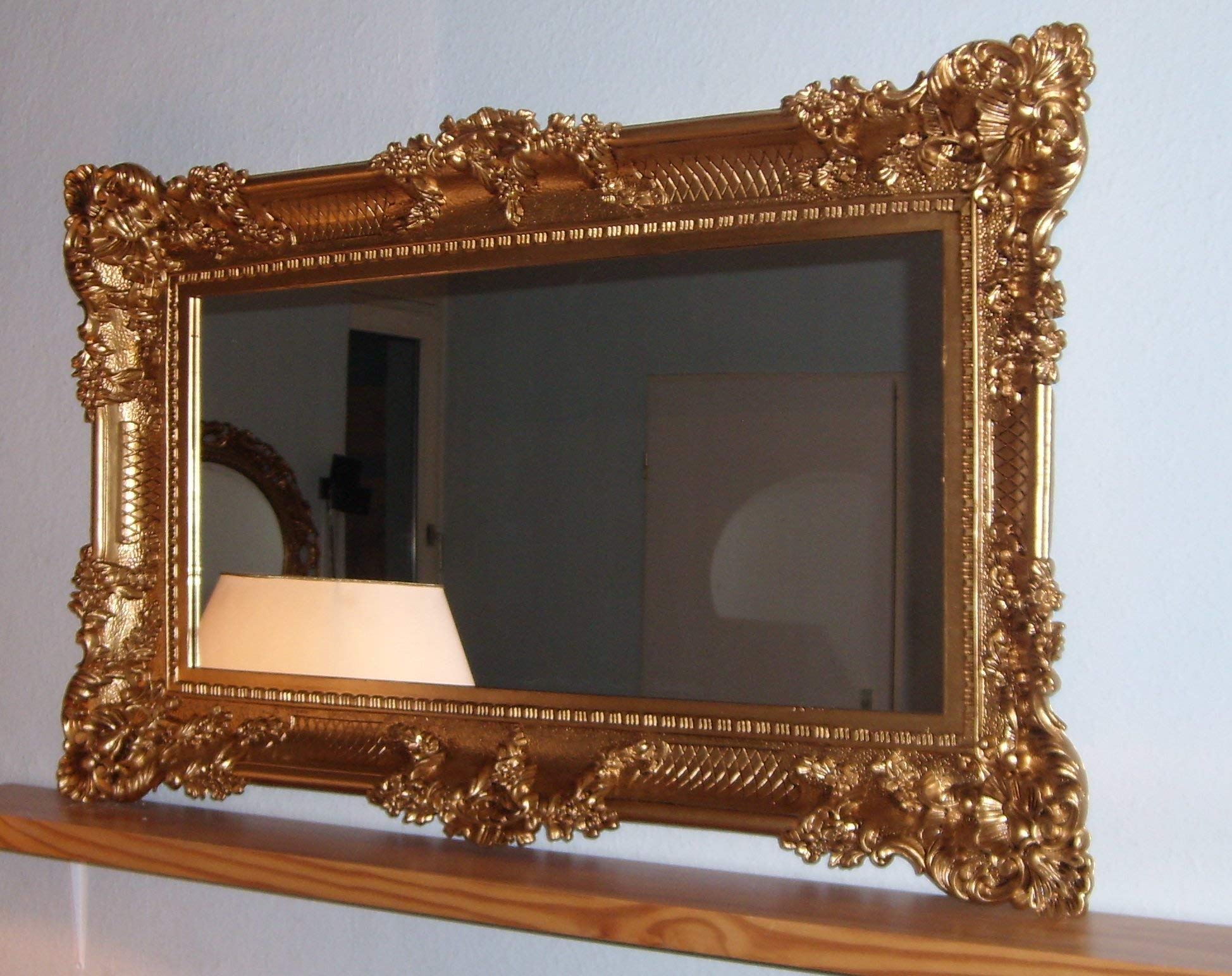 Miroir mural intemporel - 96 x 57 cm - Style rétro - Avec décoration - Doré