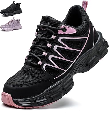 Work Shoes Women Steel Toe Shoes Lightweight Safety Trainers Breathable Slip Resistant Work Sneakers Industrial Construction Shoes