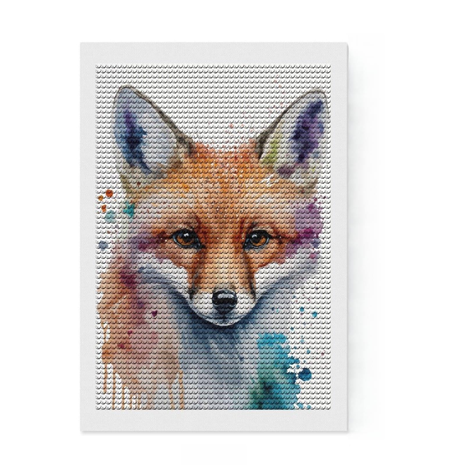 Junmoney Fox Head Watercolor Art Diamond Painting Set 8"x12", Aesthetic Room Decor, Vintage Style Decor, Creative Hobby, Decorative Artwork