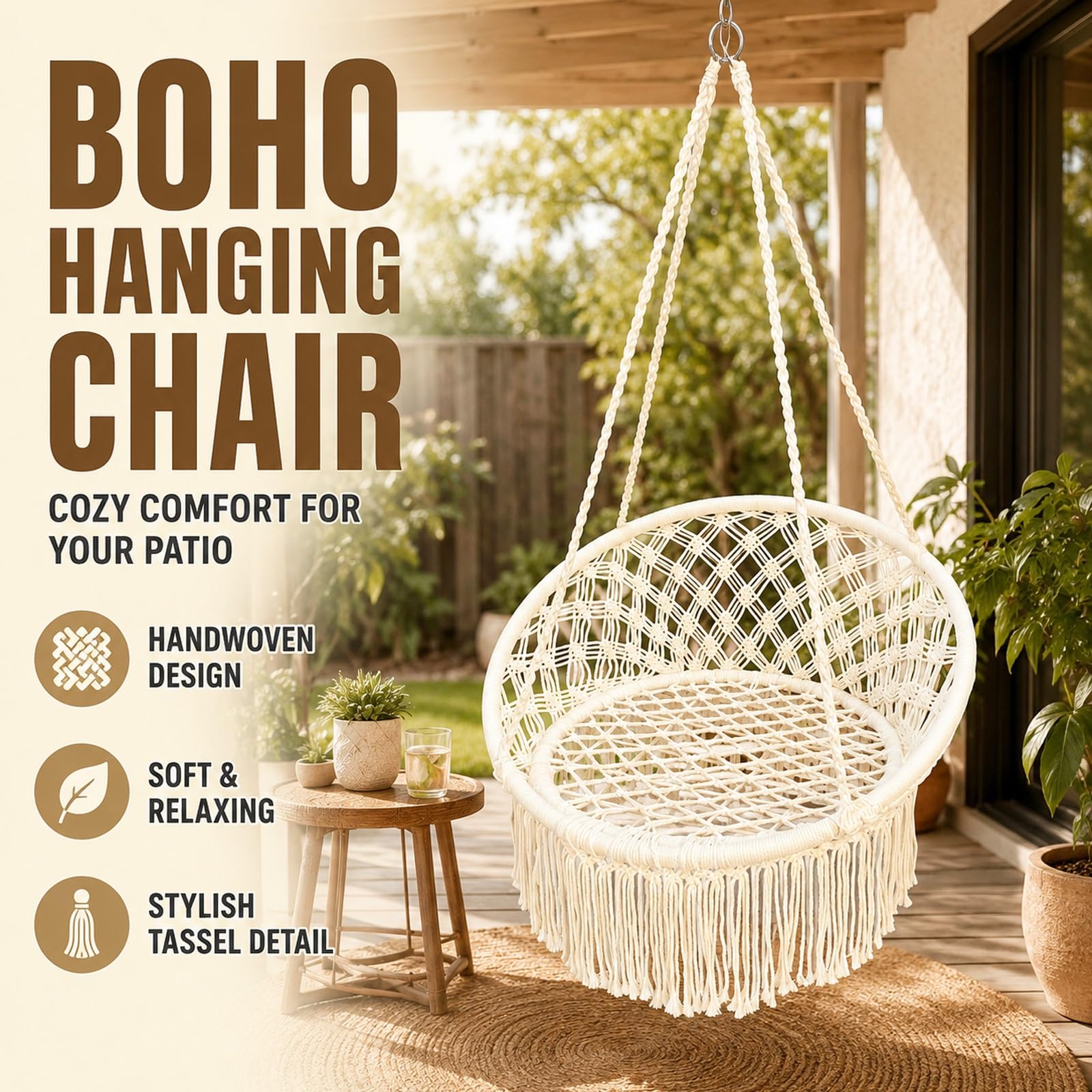Fauteuil suspendu en macramé, chaise hamac intérieur extérieur terrasse