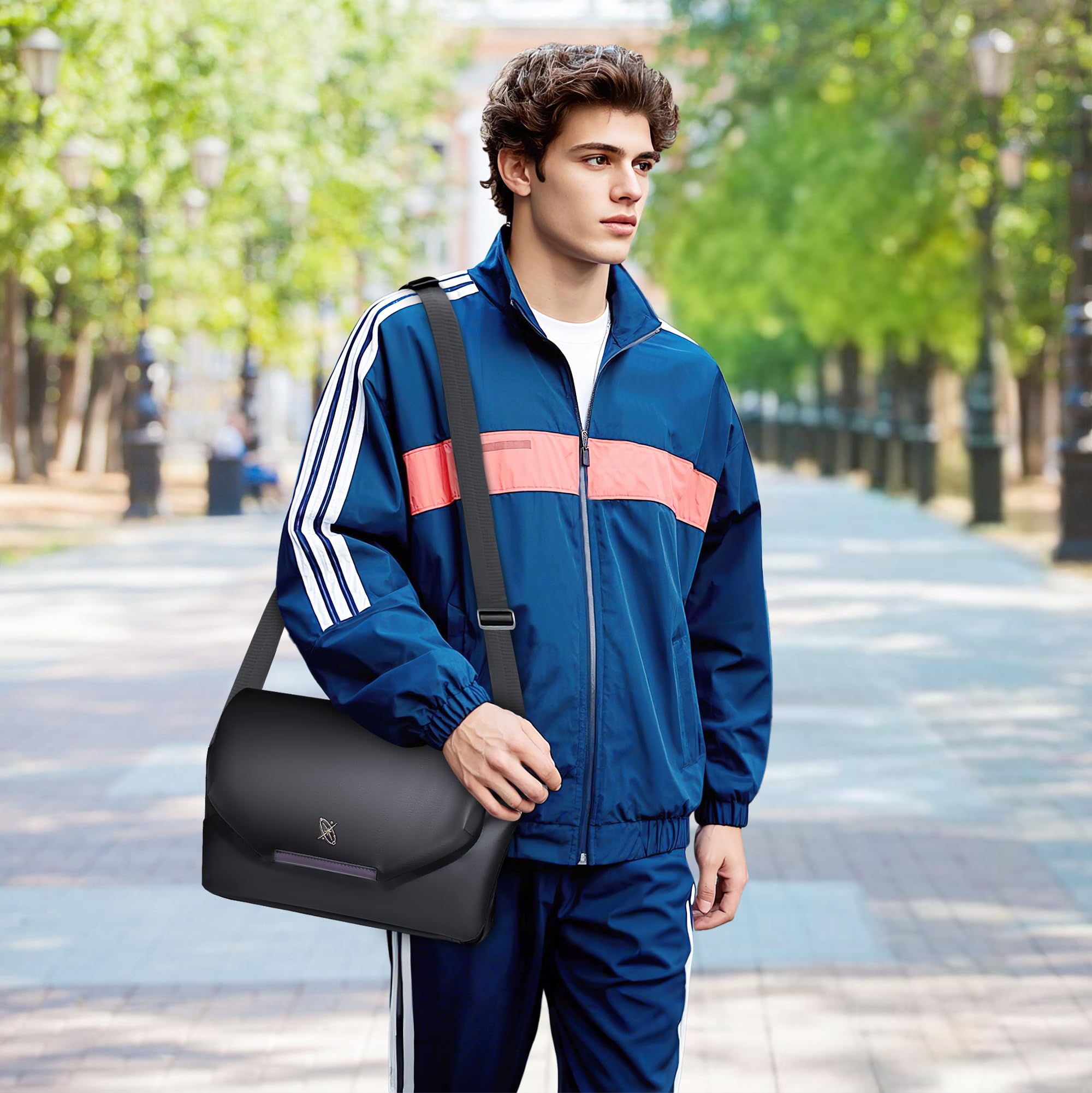 VARLIVOO Borsa a Tracolla Uomo Impermeabile in Nylon Borsa a Spalla con Supporto per Treppiede Borsa Messenger Sacchetto Uomo per Lavoro Scuola Viaggio Nero B