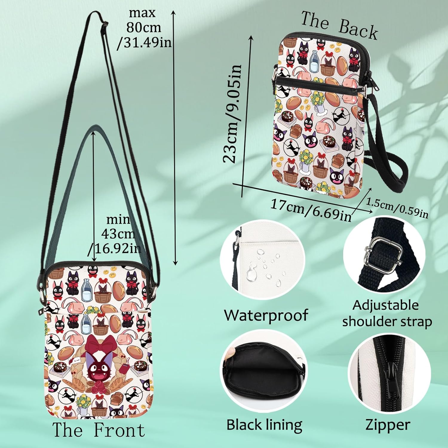 LEVLO Kiki's Cat Crossbody Bag Magical Kiki Anime Gifts Jiji Anime Cat Shoulder Bag Kiki & Jiji Merchandise - Image 4