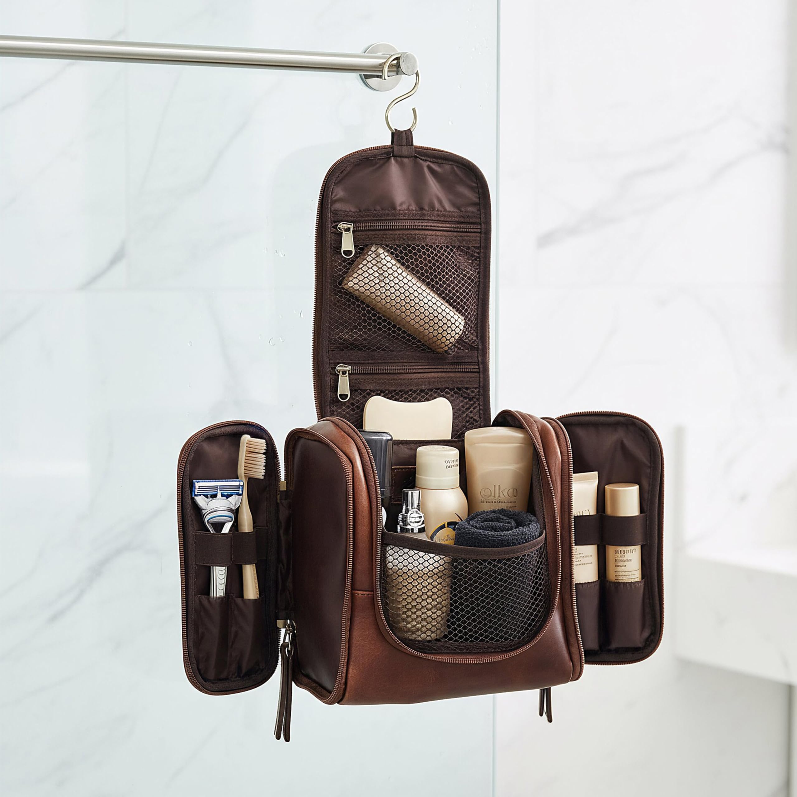 SID & VAIN® borsa toiletry vera pelle vintage DEXTER grande borsetta necessaire Toilette pochette beauty case da Viaggio uomo donna marrone prodotto artigianale