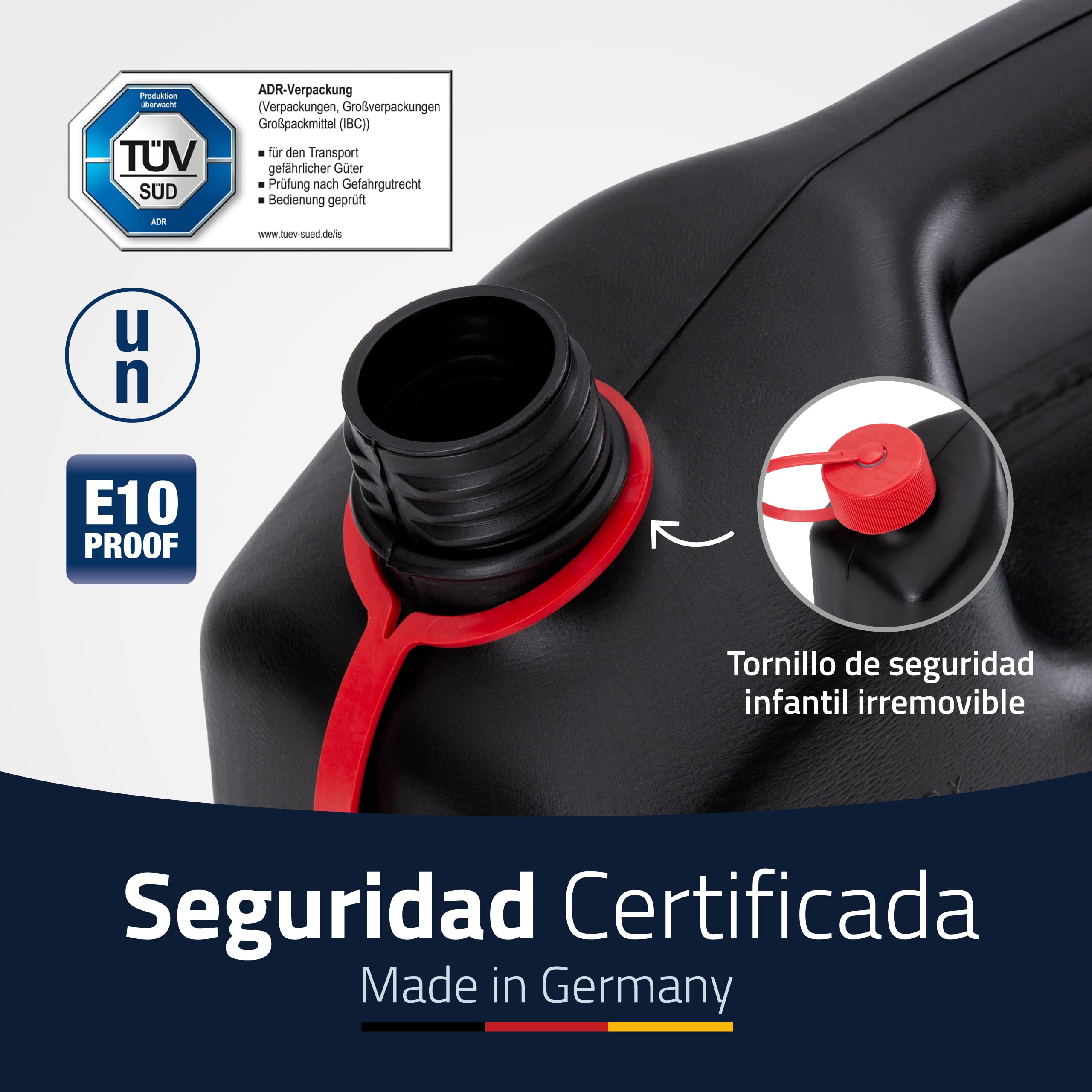 Hünersdorff Bidón para carburante STANDARD 3 L, PEAD Negro, con homologación UN, pitorro
