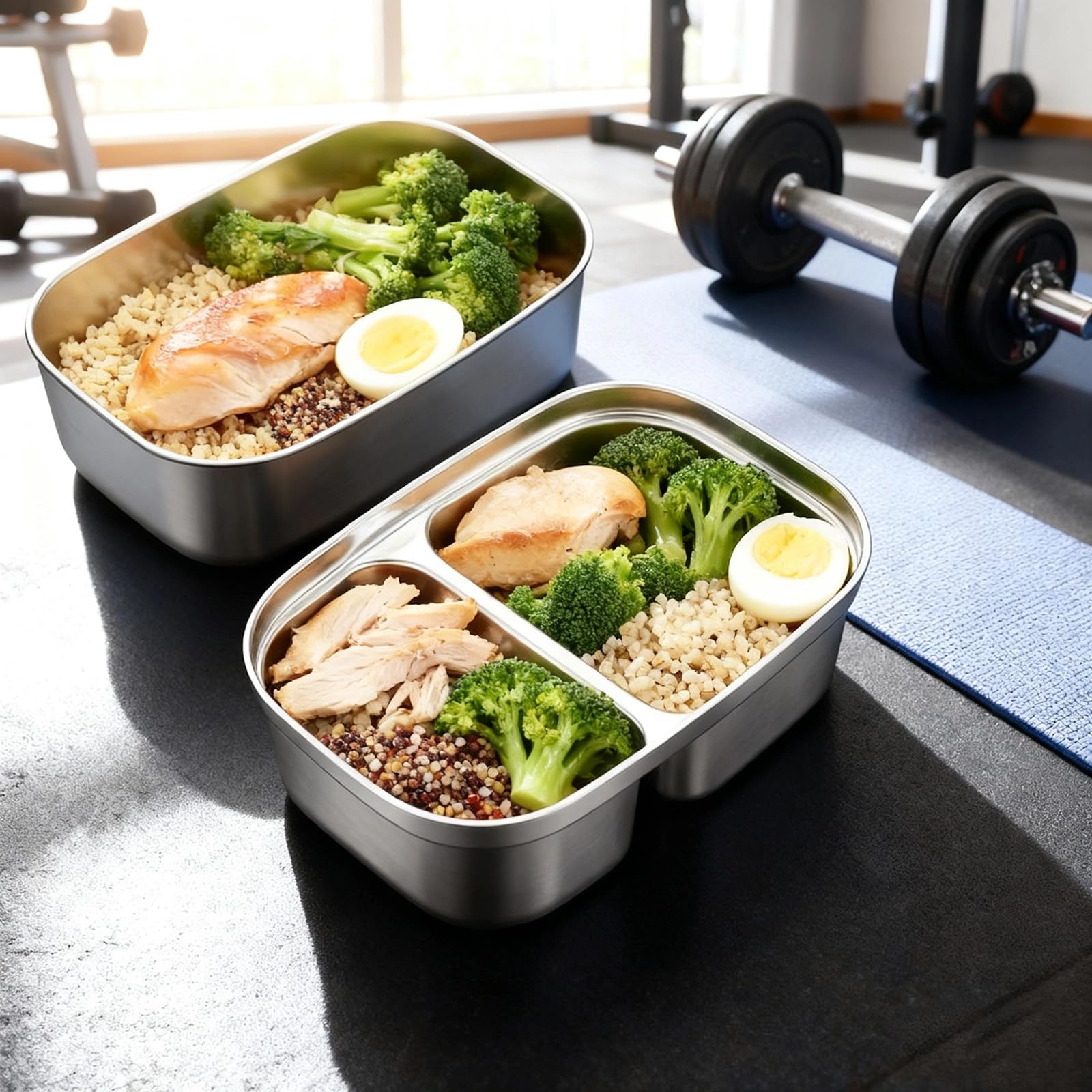 Boîte repas adulte en acier inoxydable 316, lot bento avec 2 compartiments et version simple, récipient à joint silicone, design micro-vide, étanche, 40,6 fl oz, 21,5 x 15,5 x 6,5 cm