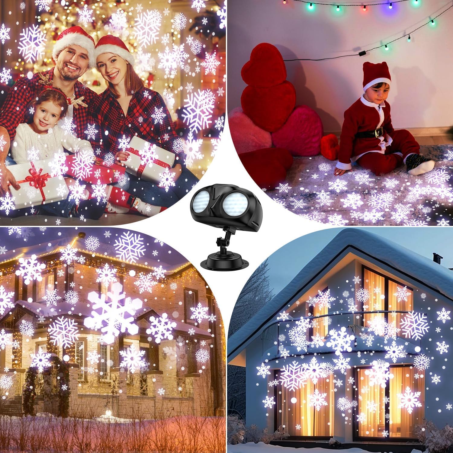 2025 Upgraded Snowflake Christmas Projector Lights Outdoor, 270° Rotating, Dual Head Snowflake Projector Lights with IP65 Waterproof, for Xmas Holiday Party Gardens Indoor Wall Christmas Decoration