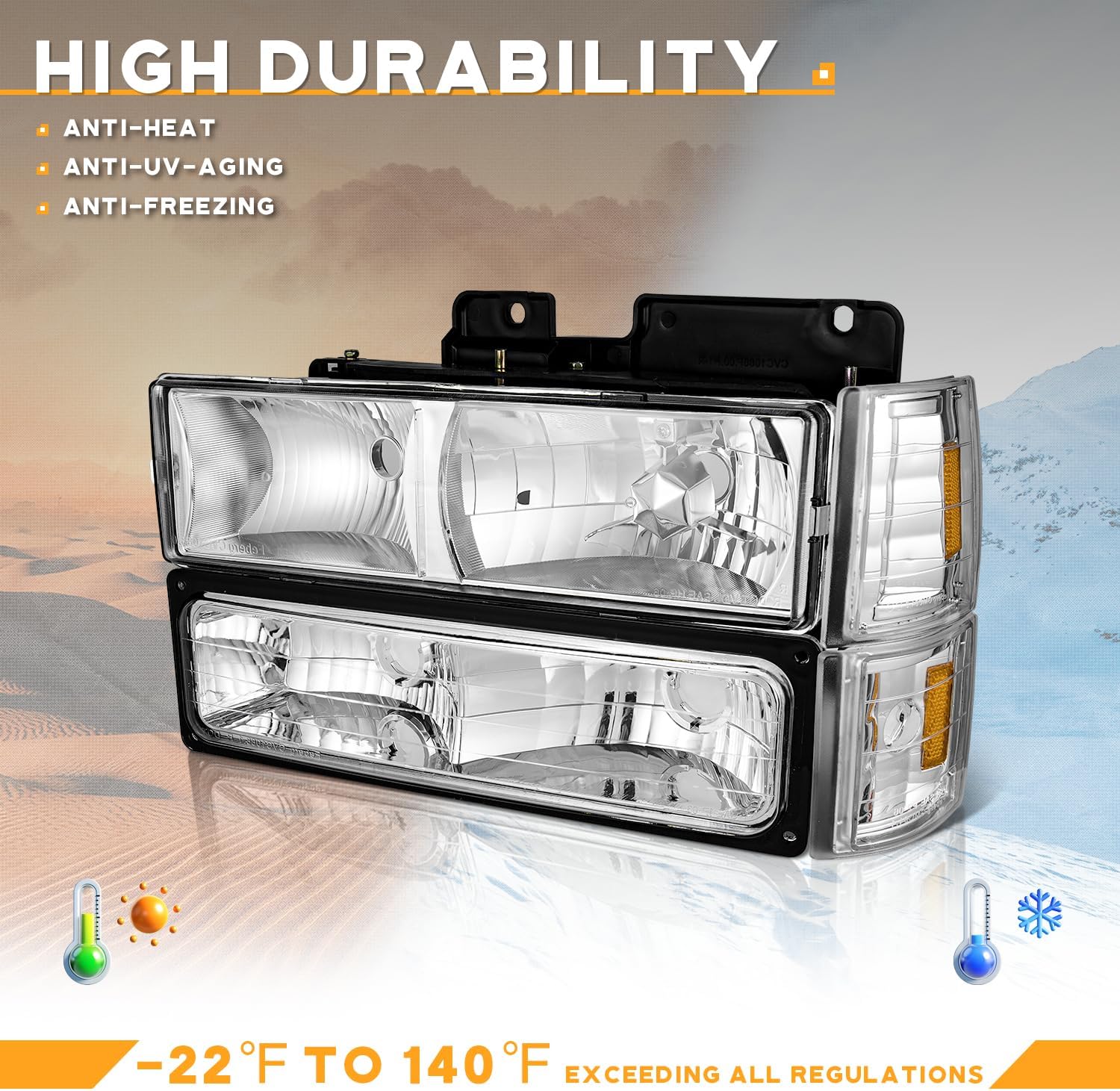 WEELMOTO Headlights for 1994-1998 GMC C/K 1500 2500 3500 Sierra; for 94-99 GMC C/K 1500 2500 Suburban Yukon Headlight Assembly 94 95 96 97 98 Headlamp+Corner Side Marker Lights+Bumper Signal Lights