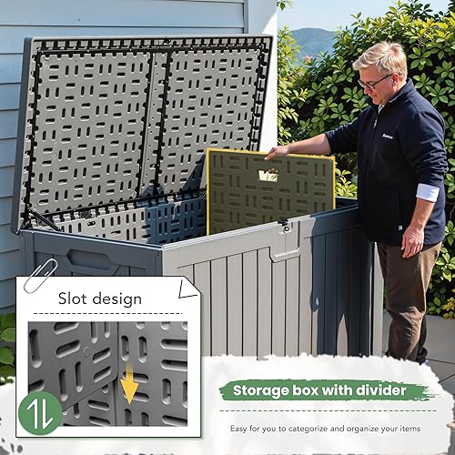 Vista 49 de Greesum Caja de cubierta de resina de 100 galones, gran almacenamiento al aire libre, textura de tejido de ratán de imitación para muebles de patio