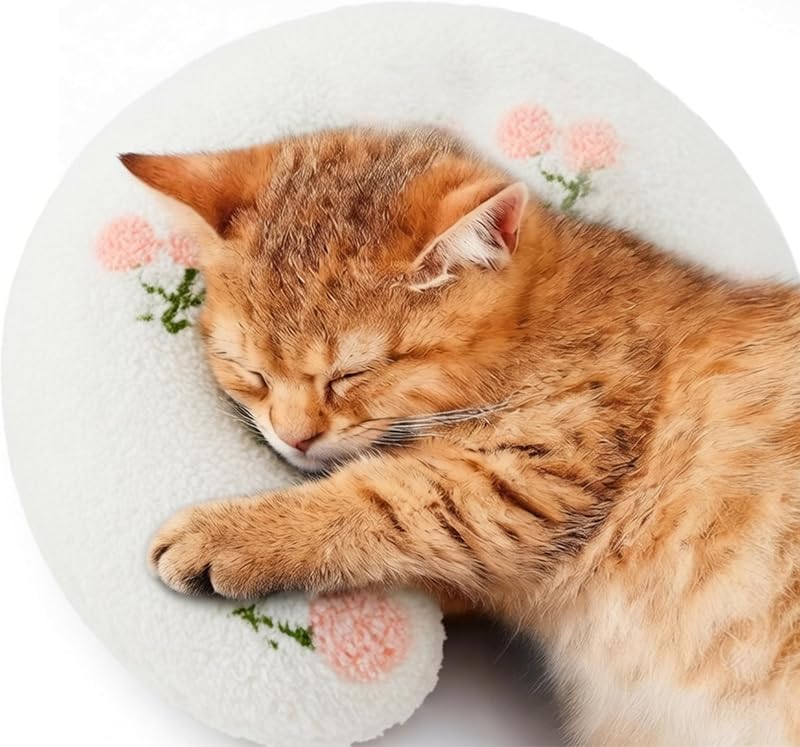 Almofada para Gatos em Formato de Meio Donut com Pelúcia Macia Maiiu (Branca)