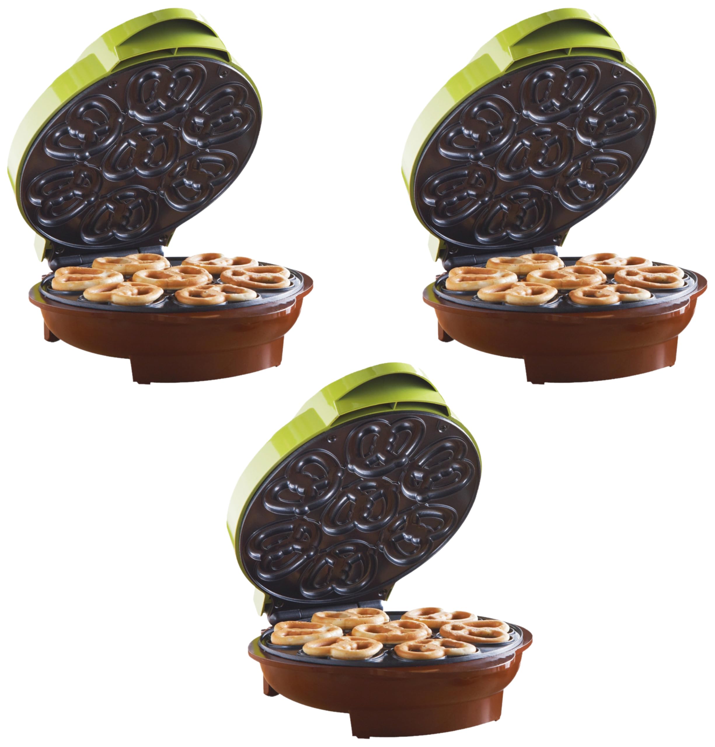 Brentwood Mini Pretzel Maker Machine Non-Stick, Green (Pack of 3)