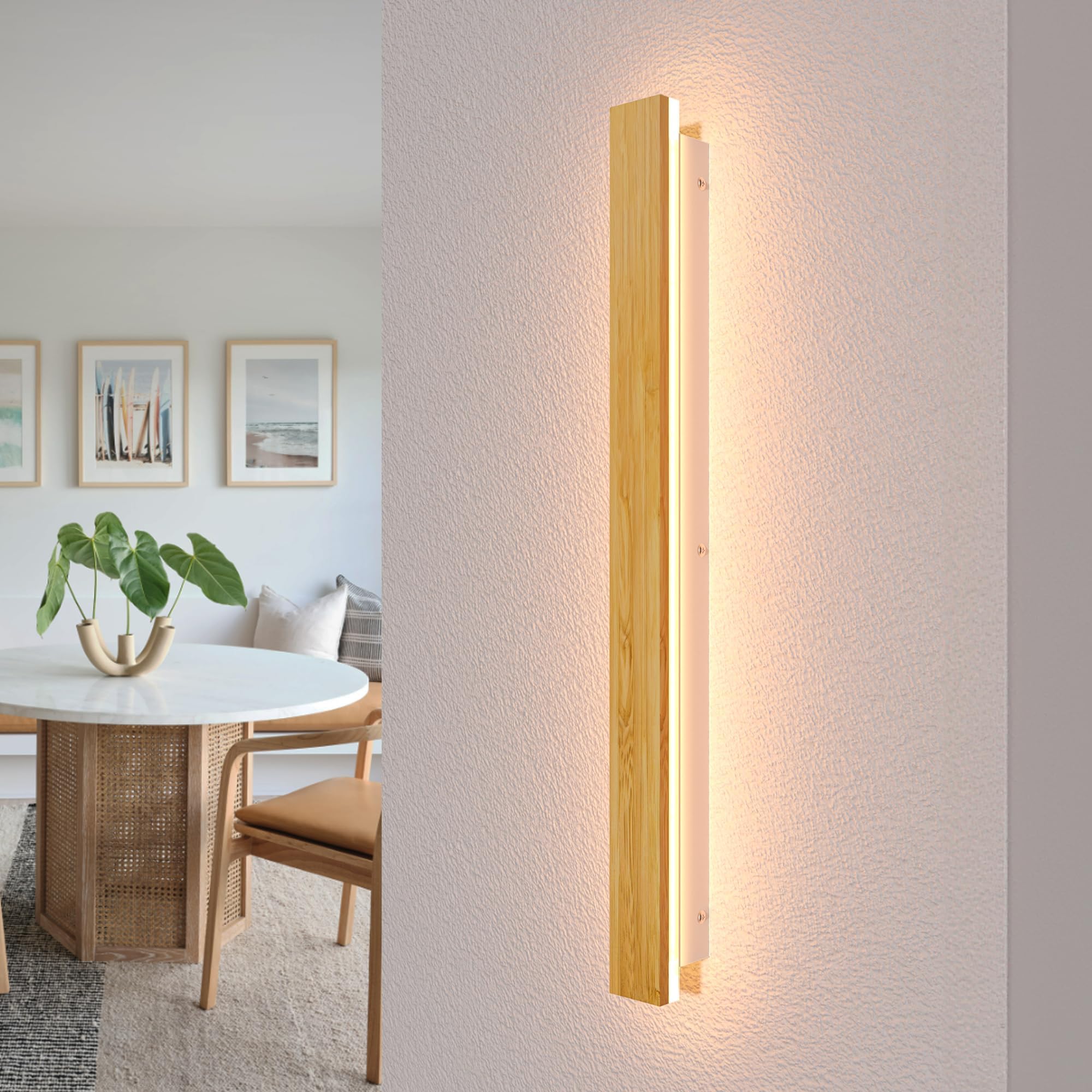 SUCIKORIO Lange LED Wandlamp Binnen 100cm, 45W Moderne LED Wandlamp 3000K- 6500K Dimbaar 5%-100% Zwart 220V Ganglamp Muur Met Afstandsbediening en APP Met Spotlight voor Slaapkamer, Woonkamer