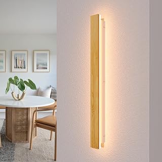 LED Wandleuchte Holz Innen 80cm, 24W Bambus Wandlampe Modern Minimalistisch, 3000K Warmweiß, Längliche Flurlampe Treppenlicht für Wohnzimmer, Schlafzimmer, Flur & Balkon