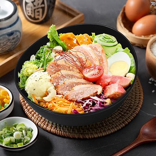 Miniatura 4 de Juego de 4 cuencos de fibra de bambú de 9.6 pulgadas, cuencos grandes para cocina, cuencos ovalados profundos para ensalada, verduras, frutas,