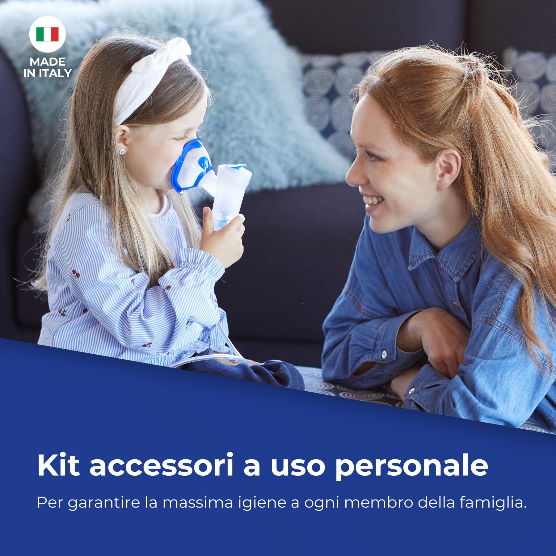Flaem, Kit Completo Accessori Aerosol, Ampolla RF7 Dual Speed, Mascherina Adulto, Mascherina Pediatrica, Boccaglio, Elastico, Tubetto 1 Mt. Compatibile con Tutti gli Aerosol a Pistone Flaem