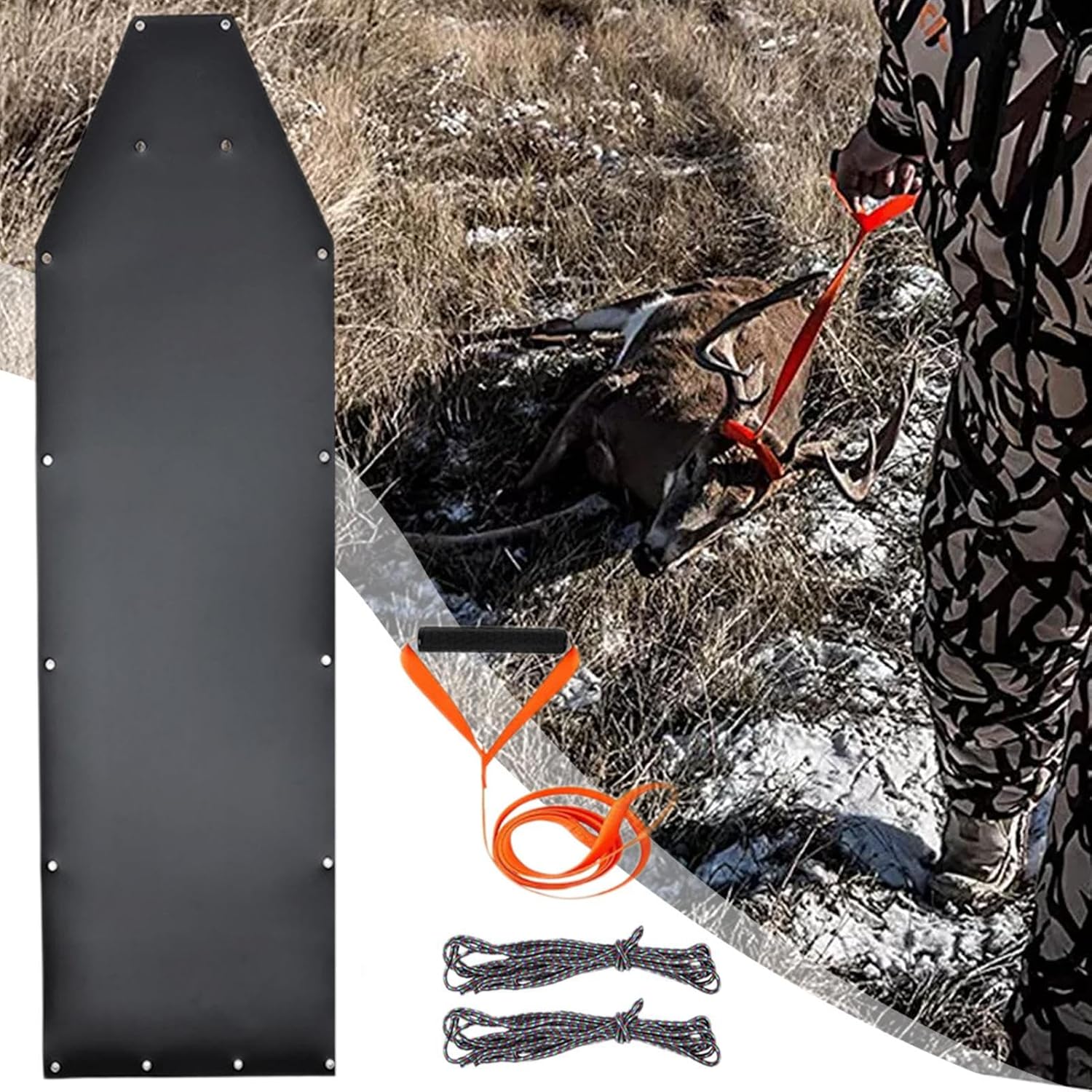 Deer Drag Sled - Reinforced Thickened Game Hauler, Complete Sled with Harness and Rope, Heavy-Duty Outdoor Tool for Hunters, Ice Fishing, Game Transport, and Rugged Terrain Adventures