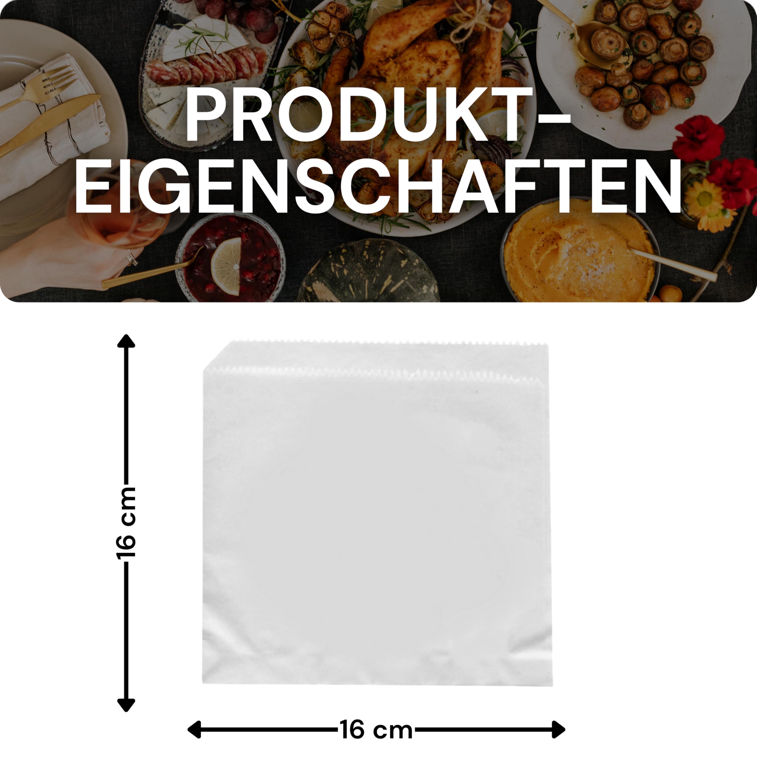 2000 Stück Snacktaschen Weiß 16×16 cm Snackbeutel/Snacktüten/Dönertaschen/Hamburgertaschen aus Kraftpapier | 2-seitig offen | Ideal für Snacks, Döner, Sandwich & To-Go Food