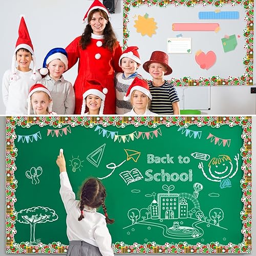 Miniatura 5 de Caja de regalo de Navidad con borde de 68.9 pies, borde de tablón de anuncios, mariposas, flores, abeja, espacio inspirador, lindo borde para el