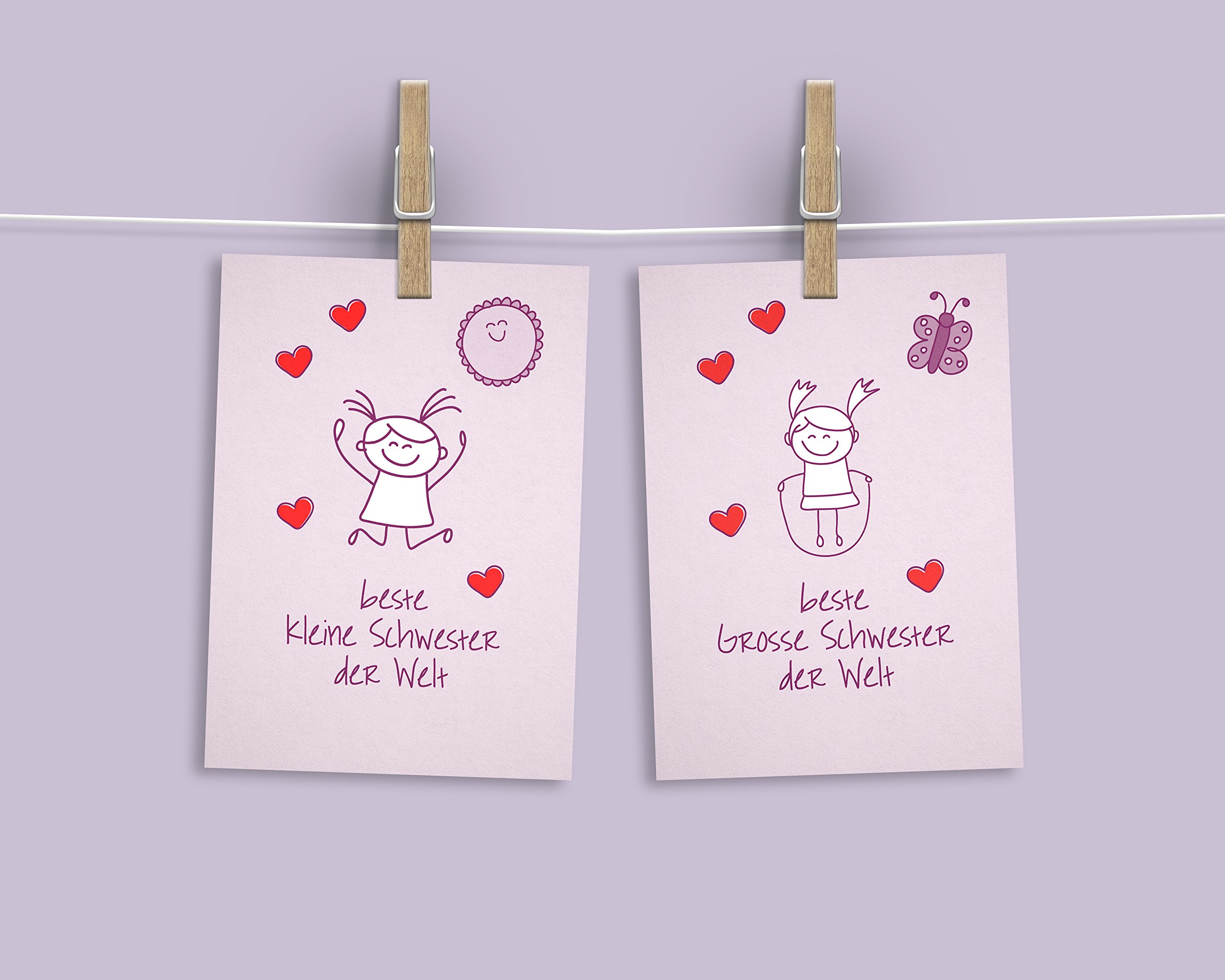 Glückwunschkarten-Set „Kleiner Bruder & Große Schwester“ – Zur Geburt, Aus Recycling-Papier (DIN A6)