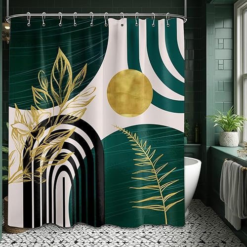 Miniatura 44 de Cortina de ducha moderna de mediados de siglo en blanco y negro, cortinas de ducha para hombre, juego de decoración de baño para hombres, patrón