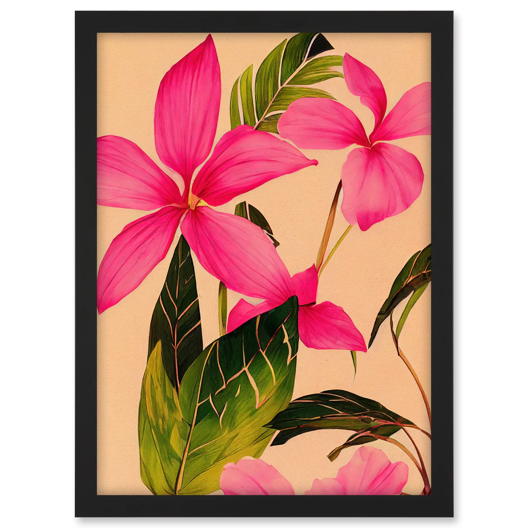 Wee Blue Coo Exotic Pink Plumeria Flower Plant Blooms Watercolour Pencil Illustration Artwork Framed A3 Wall Art Print