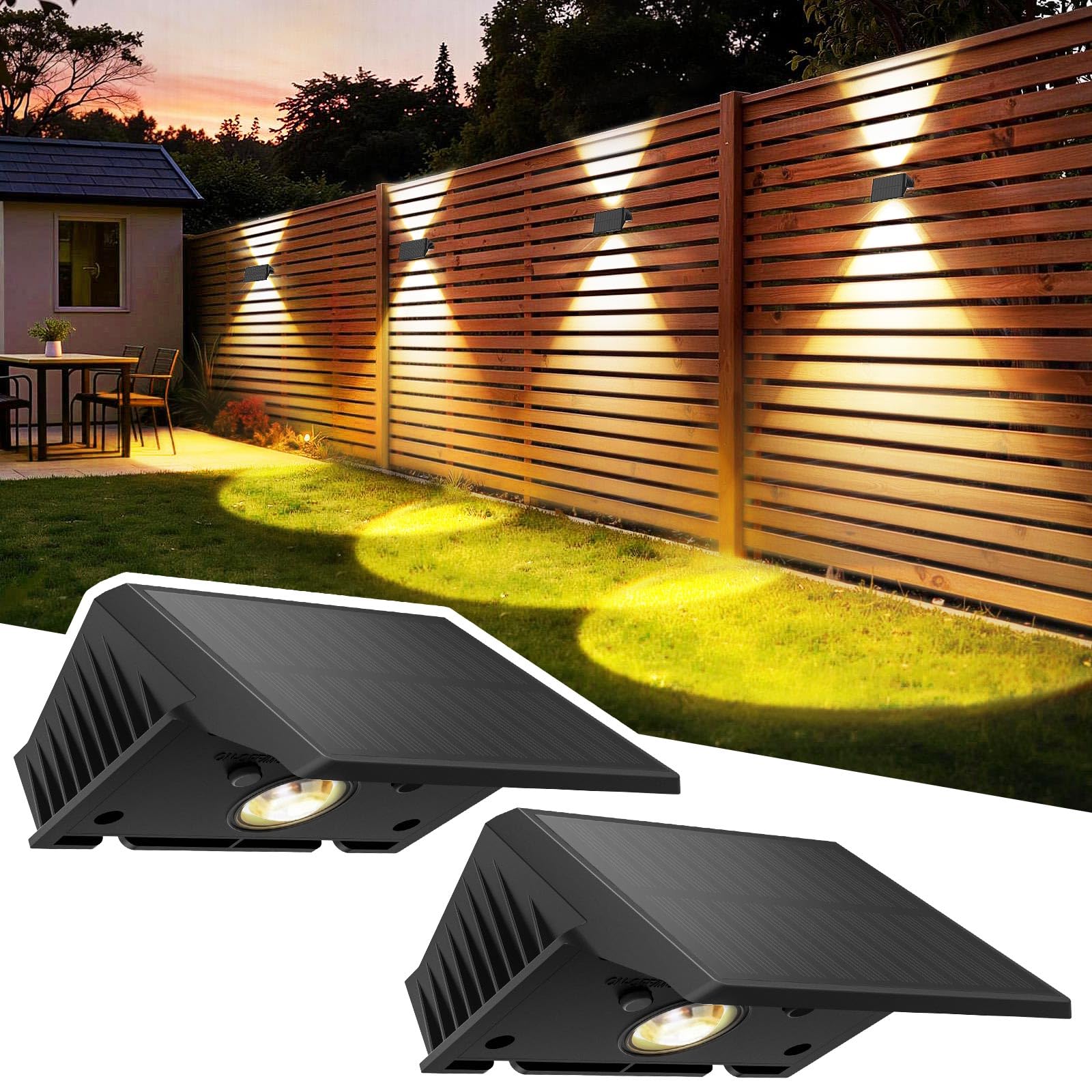 Delaiglow Solar Fence Lights Outdoor, Solar Up and Down Wall Lights, 2 Pack, Warm White, Waterproof IP67, 3 Light Modes, Auto On/Off for Garden, Fence, Patio & Yard