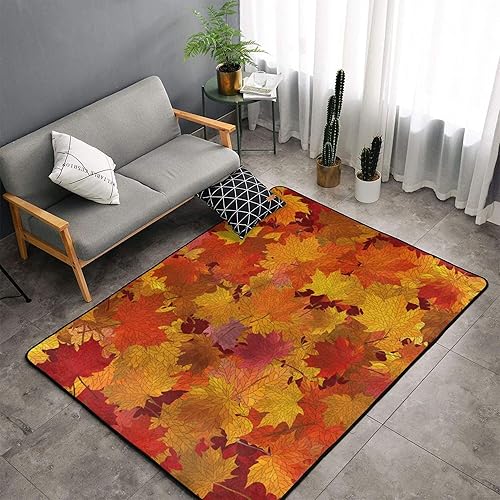 Miniatura 2 de Alfombra de otoño con hojas de arce de 3 x 5 pies, decoración para sala de estar, dormitorio, alfombra antideslizante de pelo bajo, alfombra de