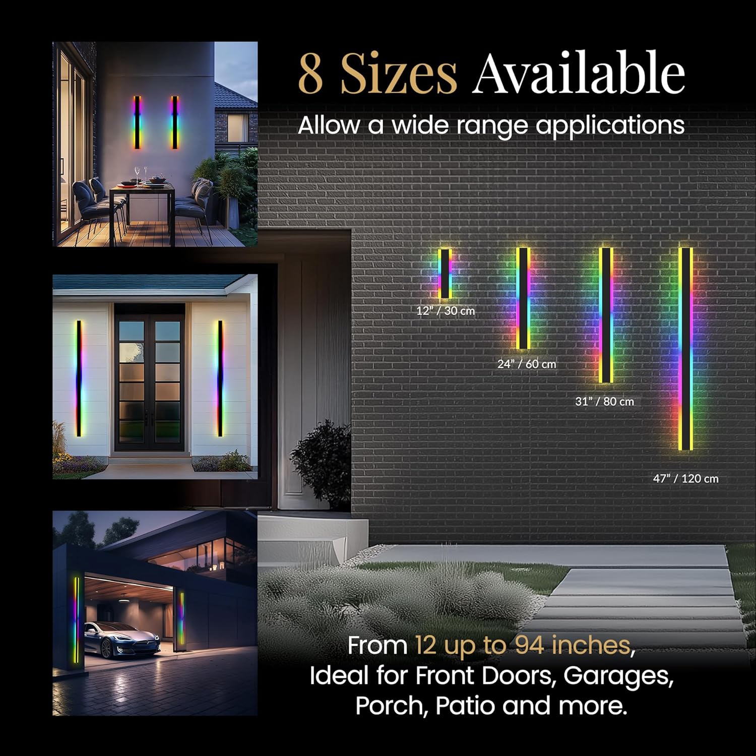 MOD LIGHTING Haylen Wired LED Outdoor Wall Light (1-Pack), 31" Water Resistant RGB Outdoor LED Sconce, Remote Dimming Modern Wall Sconces for Patio, Garage, Black