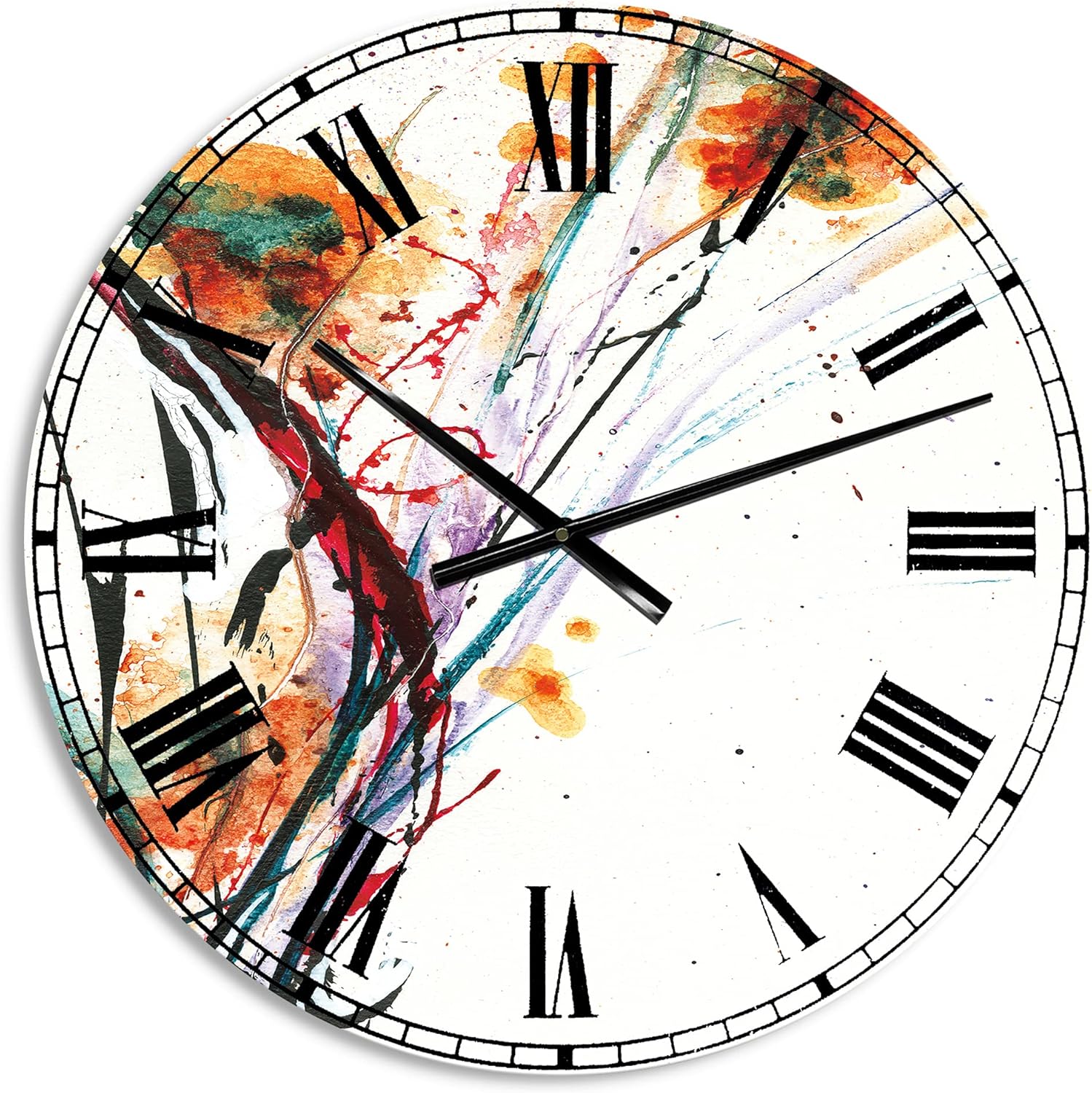 'Abstract Handpainted Orange Flowers ' Traditional Wall Clock for Home Bedroom Bathroom Office Living Room Decoration