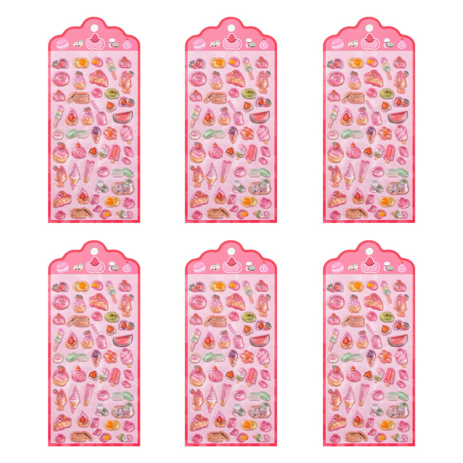 6Sheets Cartoon Sticker Embossed Decorative for Journal Notebook Laptop Phone Cover Scrapbooking Craft Project Childrens