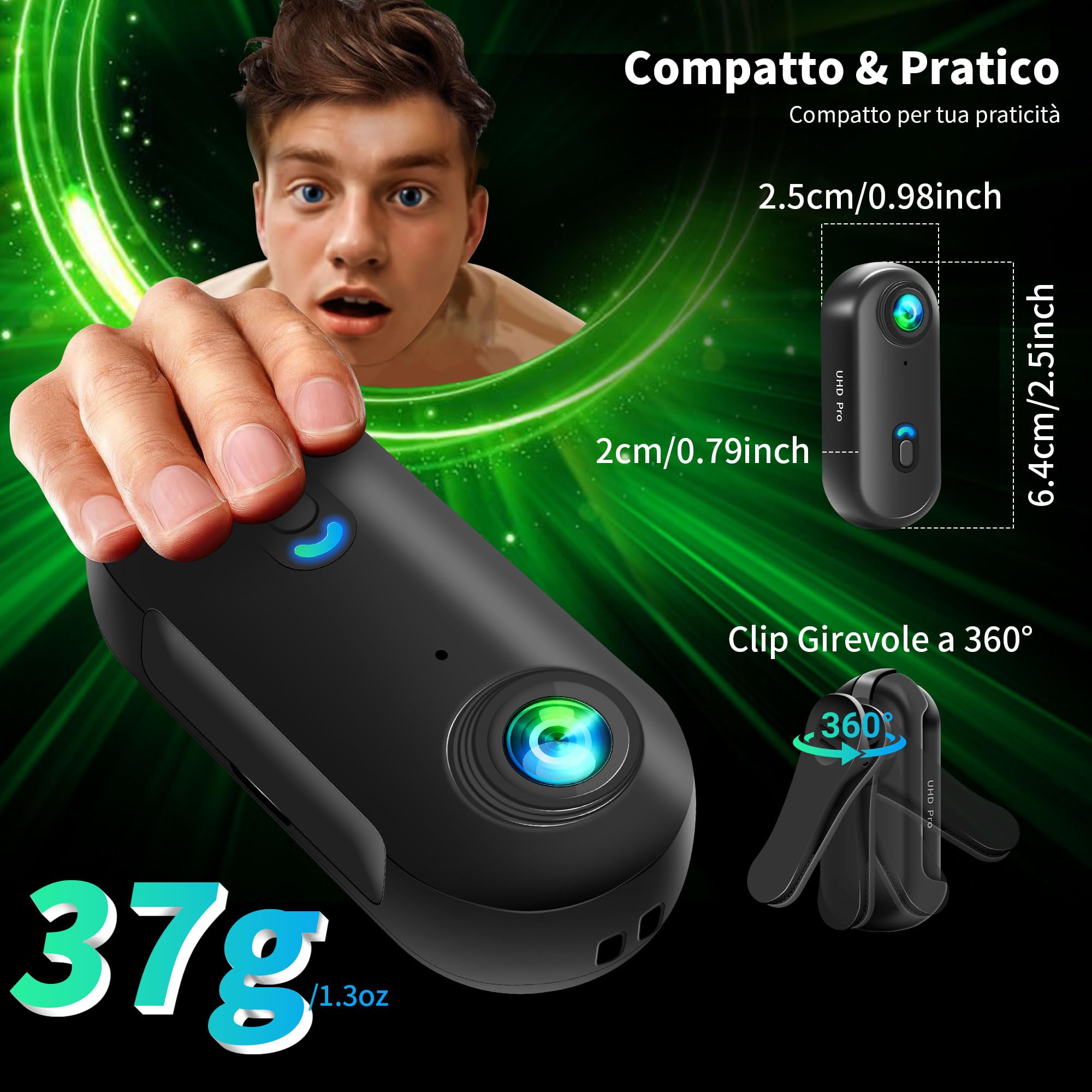 4K Mini Action Cam WiFi, Telecamera Moto, Grandangolare 120° Bodycam, Videocamera Sportiva Impermeabile fino a 30M, Fotocamera Accesorios Multiples per Bicicletta Casco