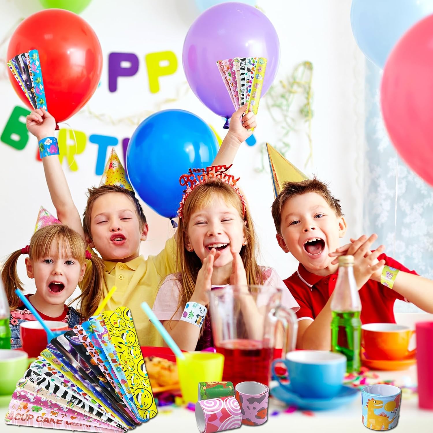 60 PCS Slap Bracelets for Kids, Christmas Gifts Colorful Bulk Wristbands with Galaxy, Dinosaurs, Donut, Valentine's Day, Easter, Halloween Party Favor, Birthday Gifts, Goodies Bag Fillers - Image 5