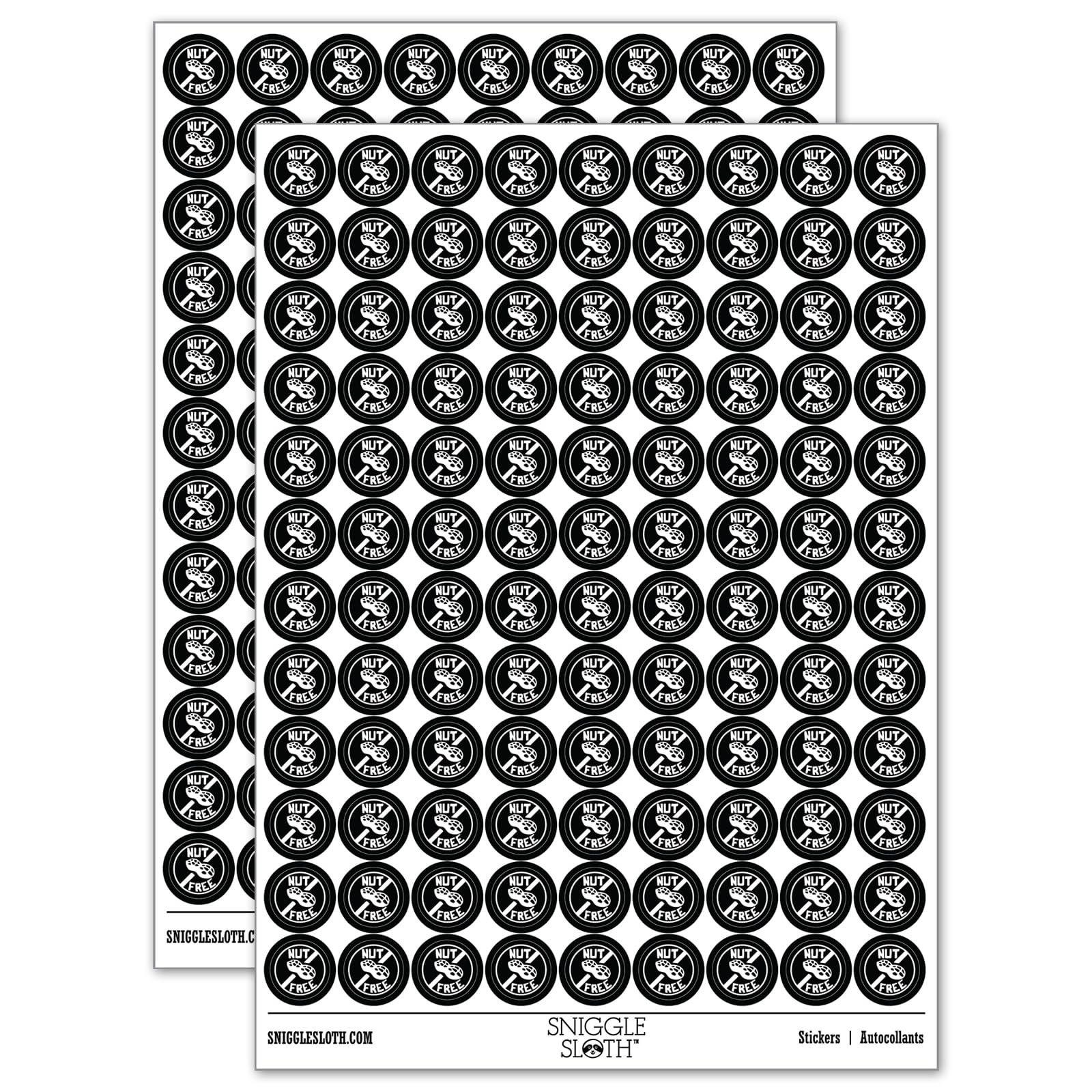 Nut Free 200+ Round Stickers - Matte Finish - 0.50" Size - Black