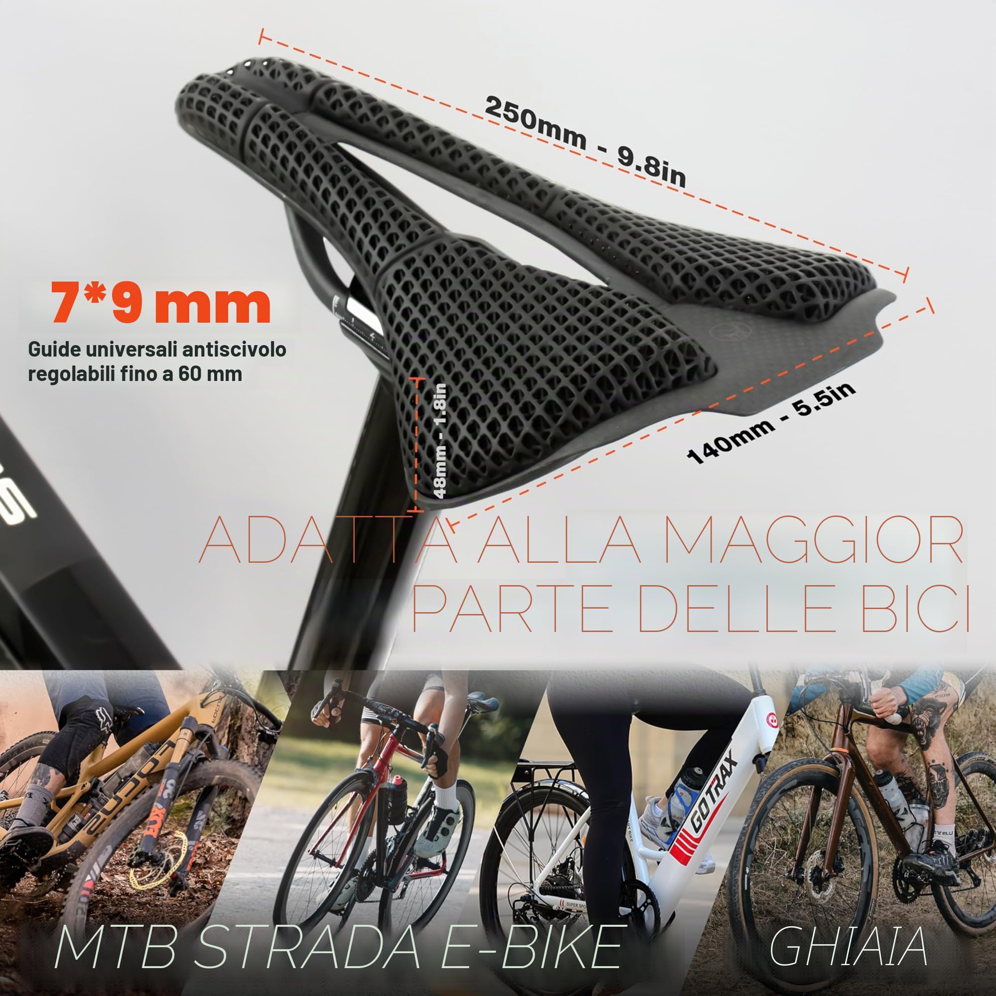 IMPALAPRO Sella in Carbonio Stampata 3D Ultraleggera 250x140mm — Sella 3D Carbonio T800 Alta Rigidità — Sella Bici Ergonomica Traspirante