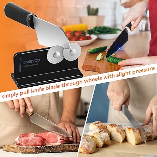 Miniatura 7 de Afilador de cuchillos de cocina de borde puntiagudo, ruedas de acero de doble cara, afilador de cuchillos de cabeza ancha para cuchillos de cocina,