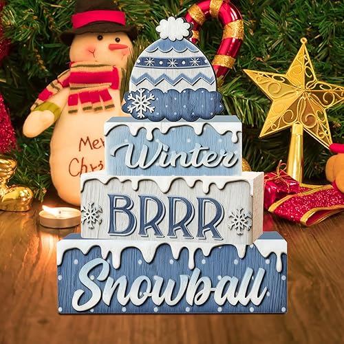 Miniatura 5 de 4 piezas de decoraciones navideñas para interiores - Decoración de mesa de copo de nieve de madera para el hogar - Centro de mesa navideño para la