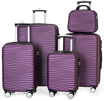 LARVENDER Luggage 5 Piece Sets, Hard Shell Luggage Set Expandable Carry on Luggage Suitcase with Spinner Wheels Durable Lightweight Travel Set for Men Women, Grape Purple