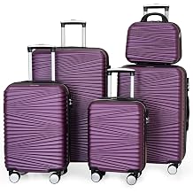 LARVENDER Luggage 5 Piece Sets, Hard Shell Luggage Set Expandable Carry on Luggage Suitcase with Spinner Wheels Durable Lightweight Travel Set for Men Women, Grape Purple