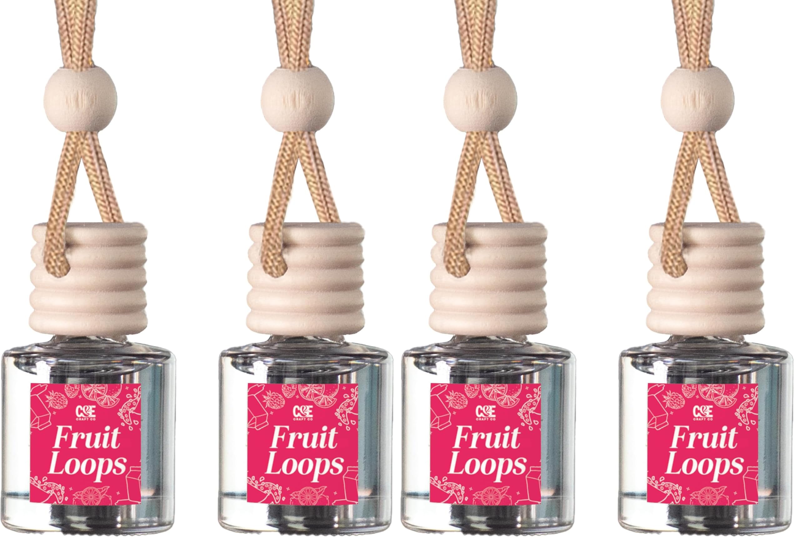 CE CRAFT Car Air Freshener Diffuser, Fruit Loops, 4 Pack Air Deodorizer for Essential Oils, Long Lasting Car Diffuser Bottle, Reusable Jar, Multicolor