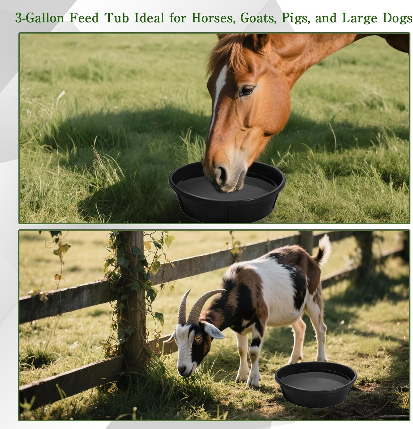 6 Pcs Rubber Feeder Pan 12 Quart/ 3 Gallon Rubber Dust Bath Tub Large Utility Feed Bucket Livestock Bowl for Feeding Pig Dog Horse Goat Chicken Animal, 17.1 x 4.3 Inch