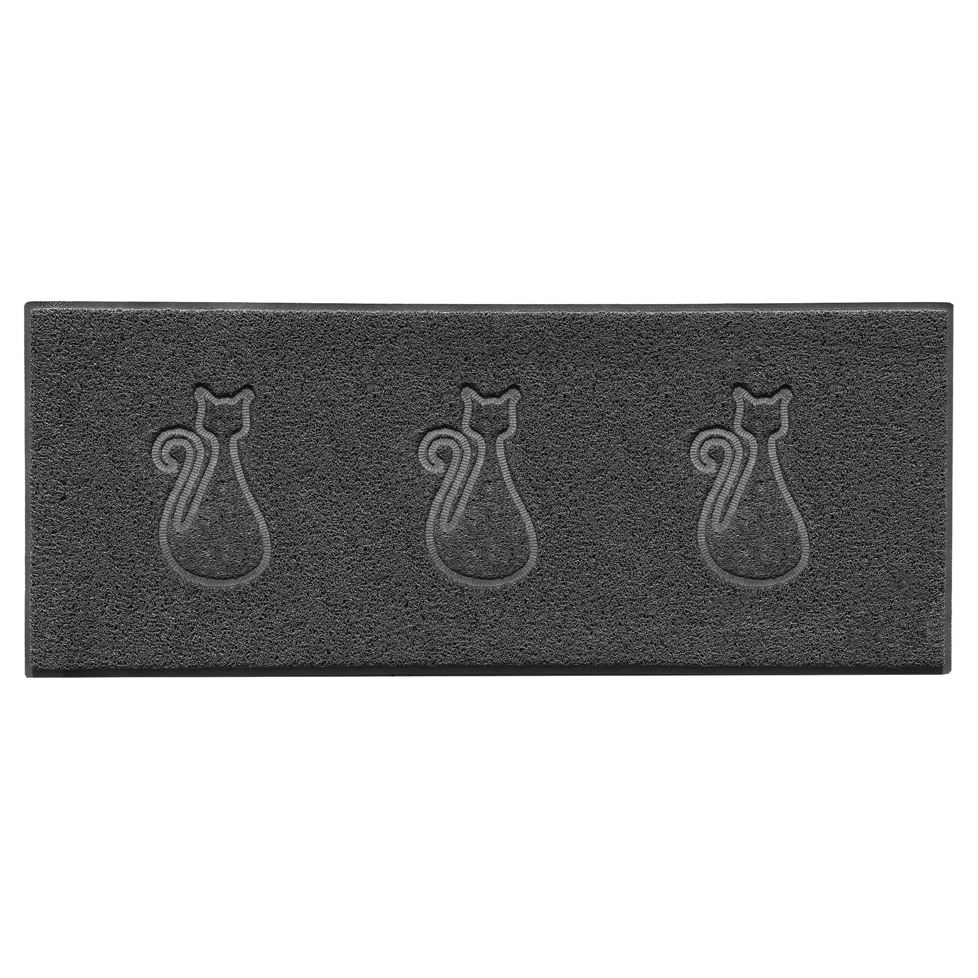 Nicoman Cat Embossed Shape Door Mat Dirt Trapper PVC Spaghetti Mat Washable Quick Drying Barrier Doormat-Dark Grey (Watertight Rubber-Back)-Runner (150x60cm)
