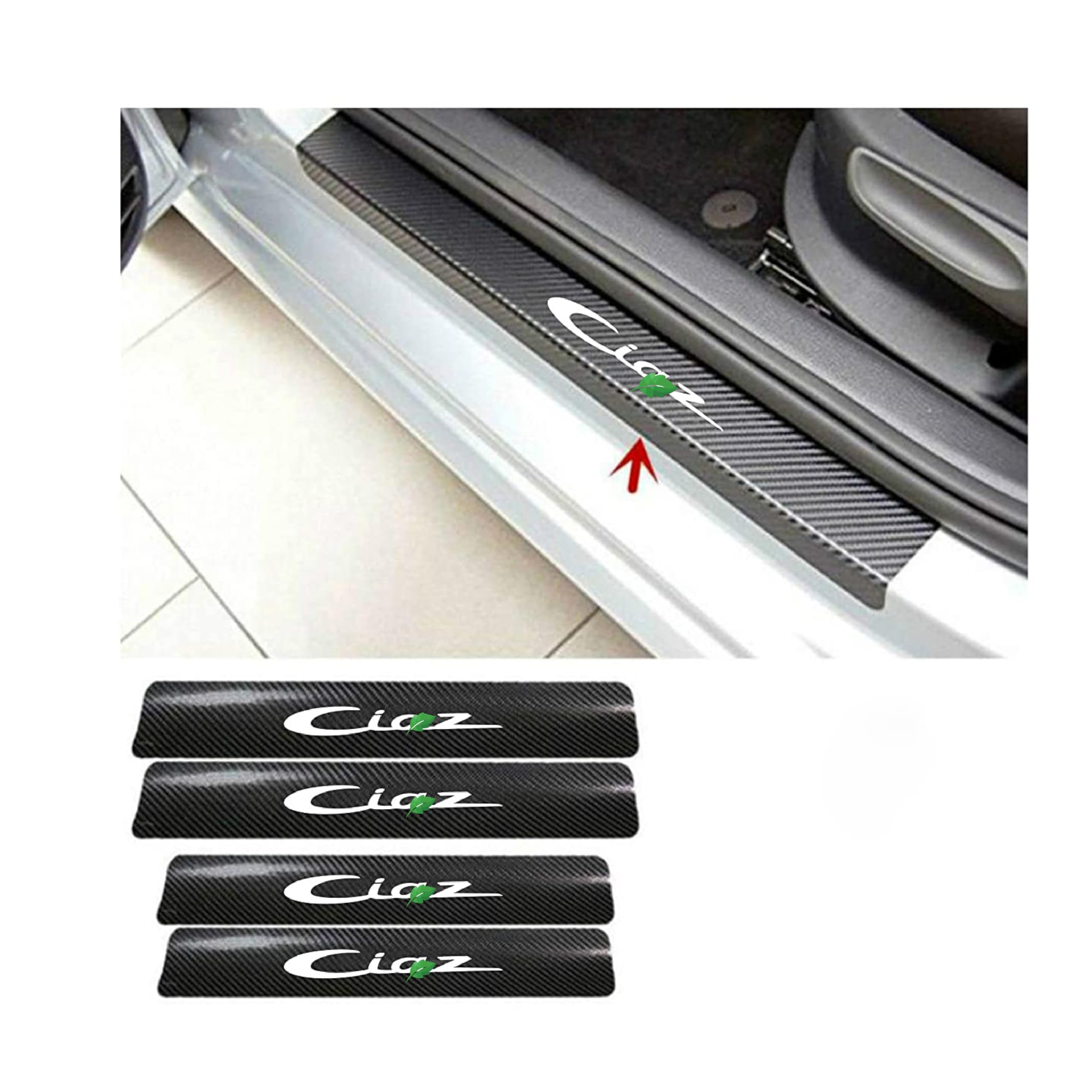 ISEE 360® 4 PCS Anti-Scratch Door Sill Car Stickers Compatible for Ciaz Car Exterior Sill Guard Protector Carbon Fiber and Vinyl Sticker