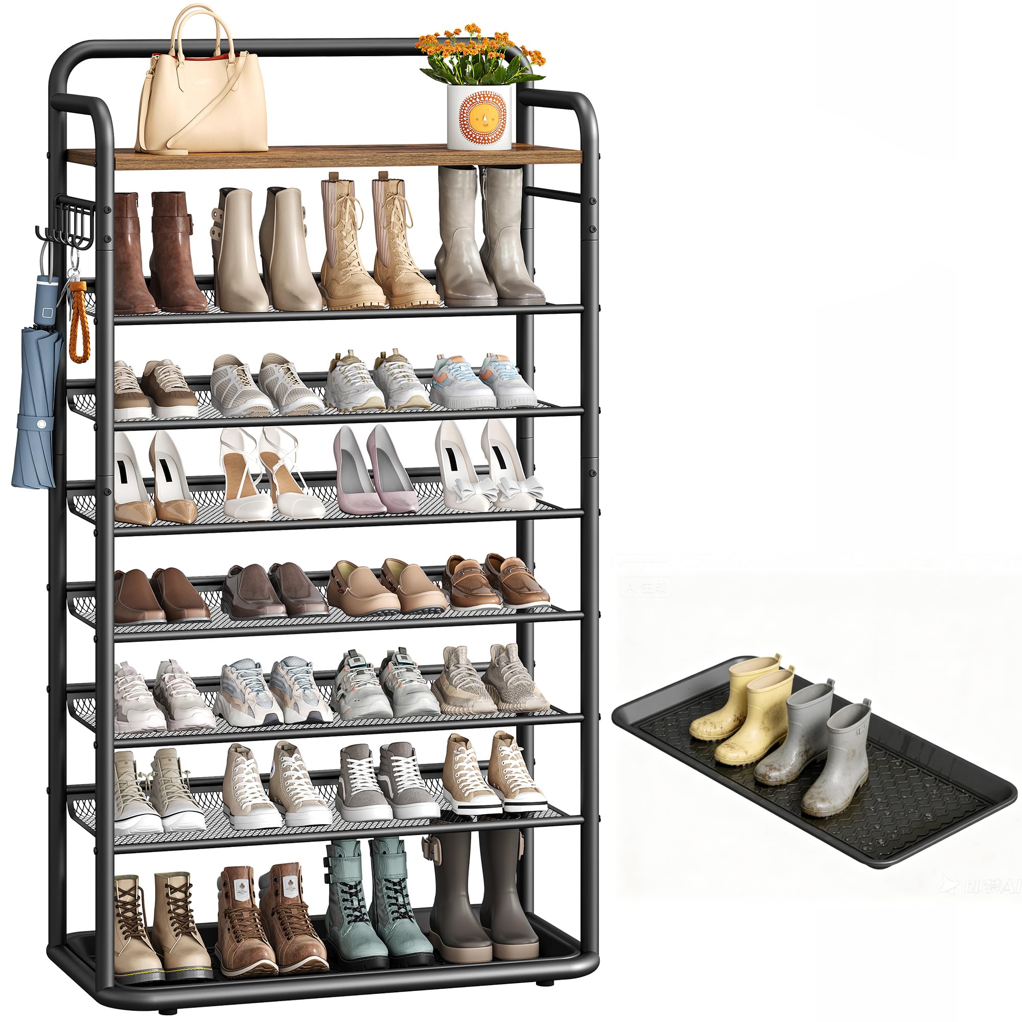 Hzuaneri 8-Tier Shoe Rack with Shoes Drip Tray, 80 cm Tall Shoe Rack