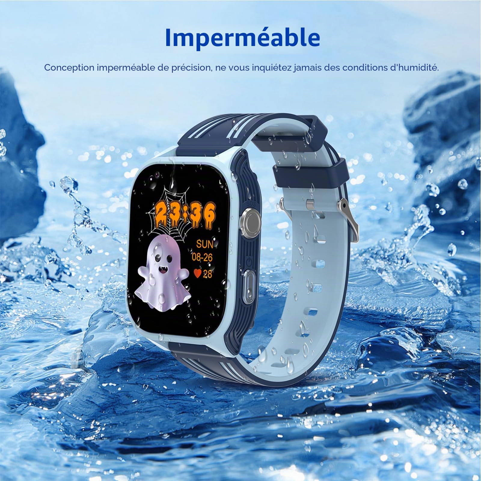 Montre Connectée Enfant 4G, Montre Intelligente GPS pour Fille Garçon avec WiFi Appel Vidéo Chat Familial SOS Caméra Étanche Mode Classe, Smartwatch Téléphone Enfants Cadeau pour 4-12 Ans (Bleu)
