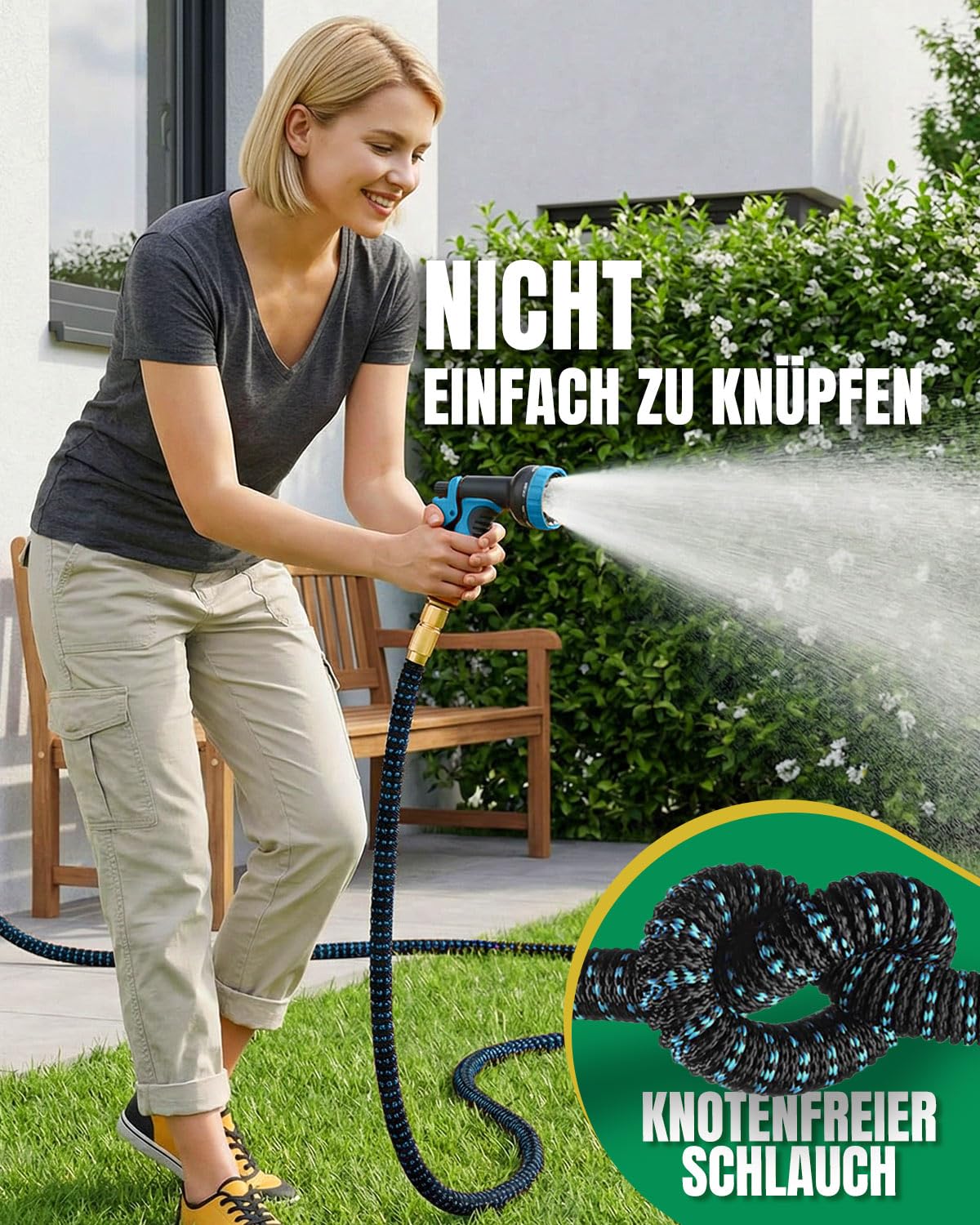 15m/50FT Flexibler Gartenschlauch, Erweiterbarer Gartenschlauch mit 10-Funktions-Düse, 3/4" und 1/2" Zoll Messinganschlüssen, 4 lagiger Latex, 3750D-Gewebe Wasserschlauch für Garten, Autowäsche, Hof